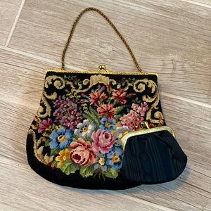 Vintage floral embroidered clutch